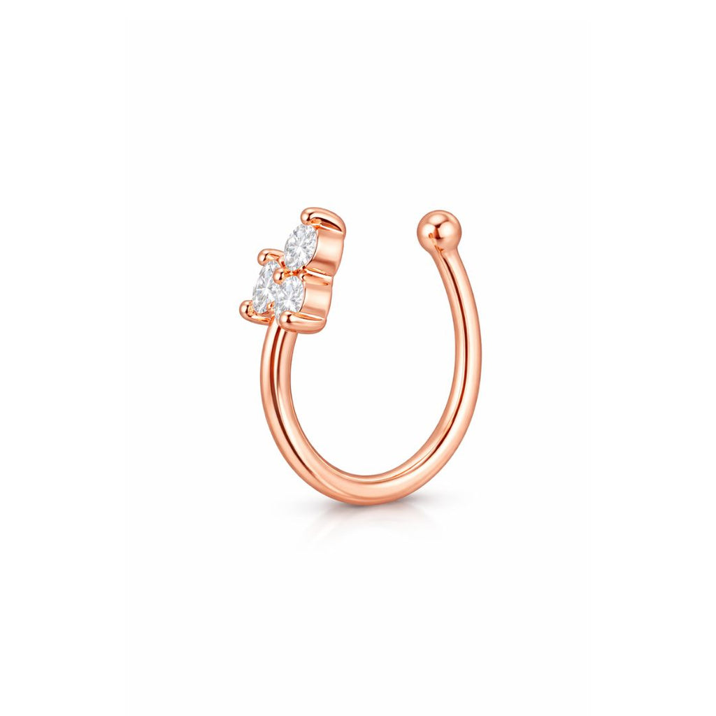 Rose Gold Triple Stone Non-Piercing Nose Pin