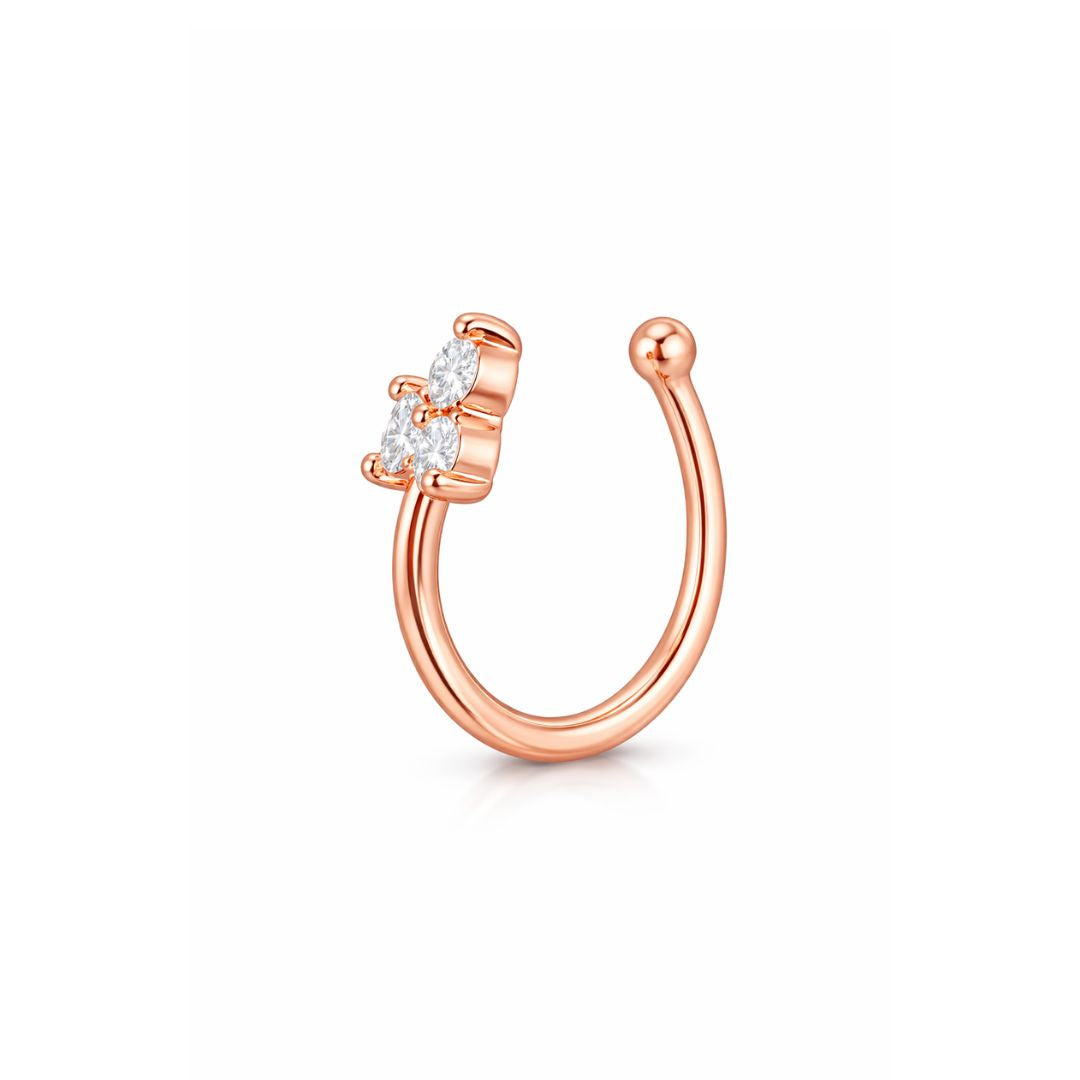 Rose Gold Triple Stone Non-Piercing Nose Pin