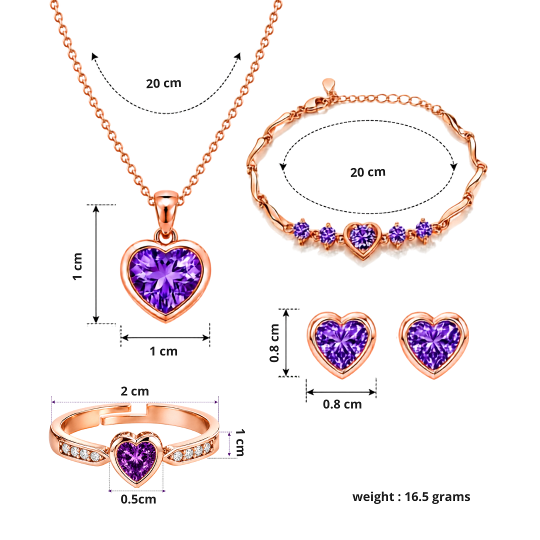 Rose Gold Purple Heart Jewelry Set