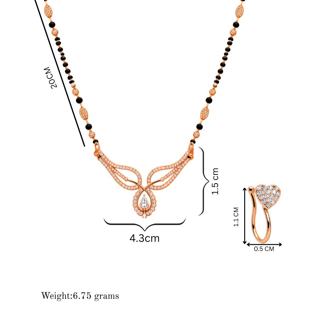 Rose Gold Mangalsutra & Heart Nose Pin