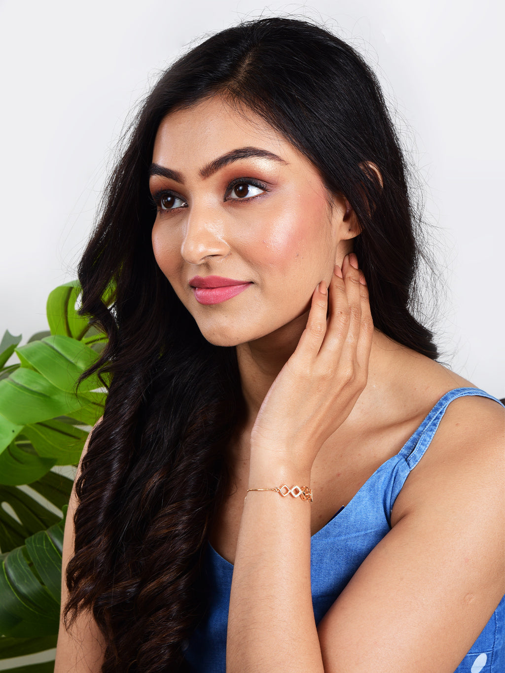 Rose Gold Plated American Diamond Adjustable Bracelet, Stylish Fashion Jewellery Gift for Girls & Women