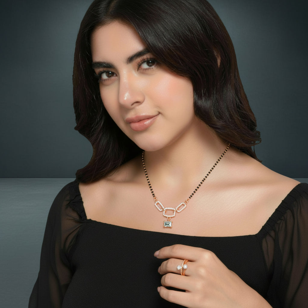 Rose Gold Link Mangalsutra & Ring Set