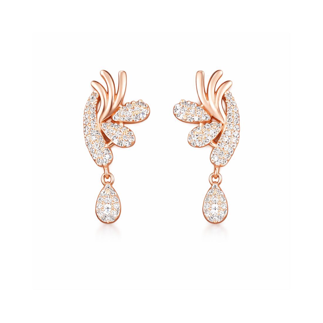 Nilu's Collection Rose Gold Plated American Diamond Floral Leaf Necklace Set with Matching Drop Earrings For Women And Girls