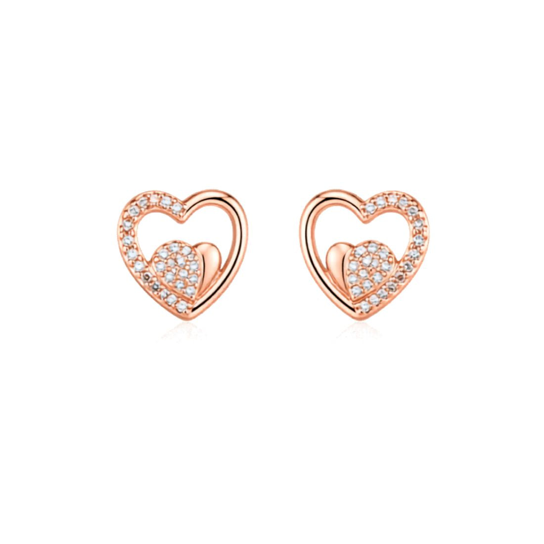 Rose Gold Heart Pendant Necklace With earrings