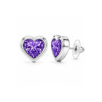 Silver Purple Heart Stud Earrings