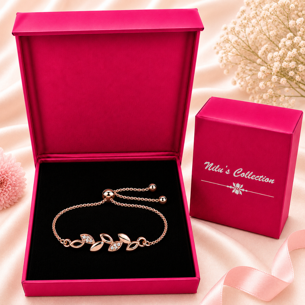 Rose Gold Leaf Bracelet With Drop Earrings For Women