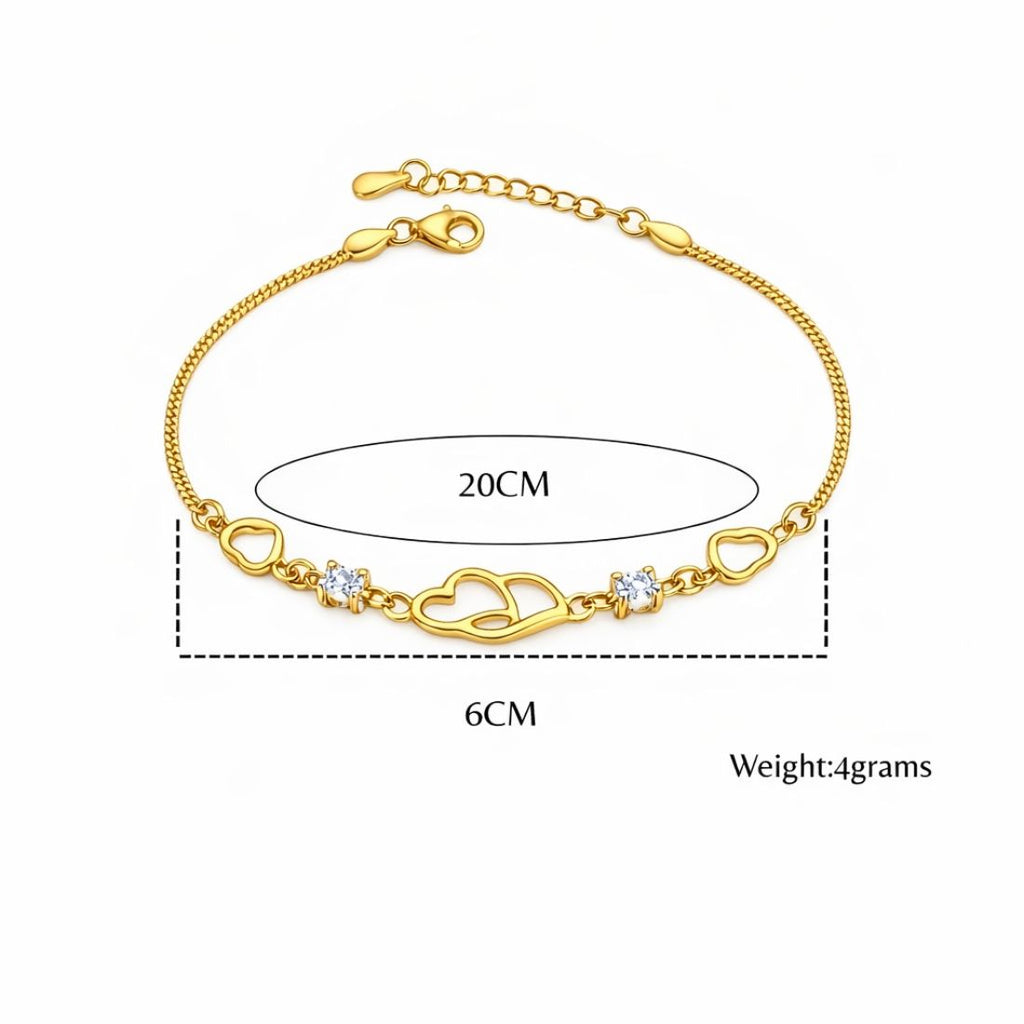 Double Heart Shape Gold Plated CZ Crystal Bracelet, Gift for Loved One, Valentine's Day Gift