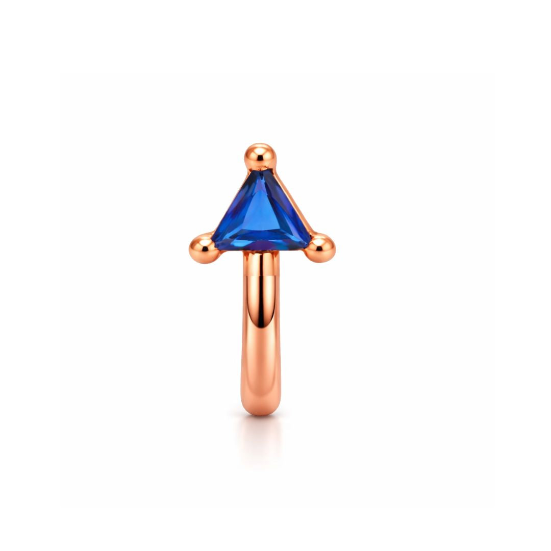 Rose Gold Plated Blue Triangle Crystal Non-Piercing Nose Pin
