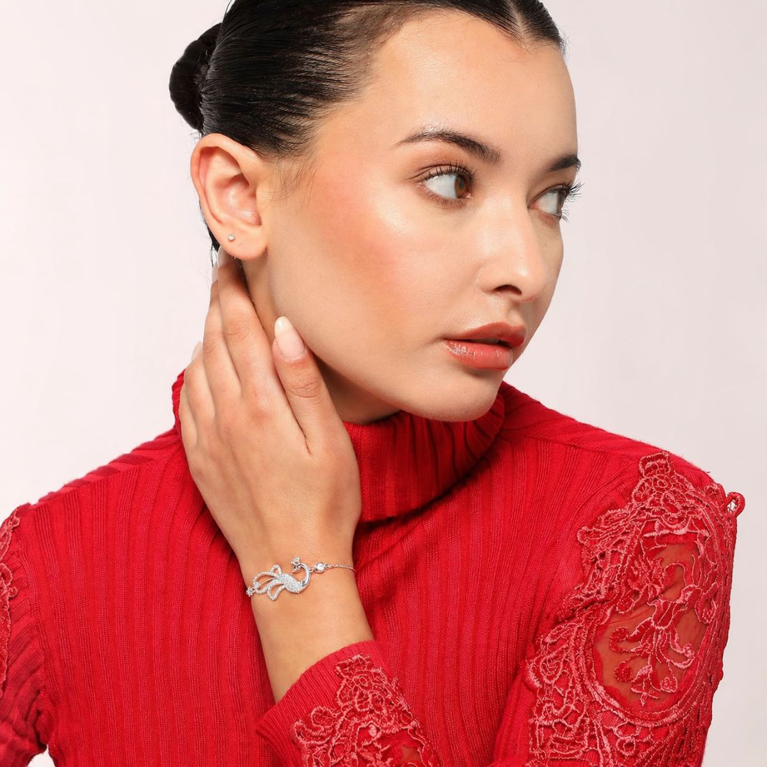 Silver Peacock Adjustable Bracelet for Women