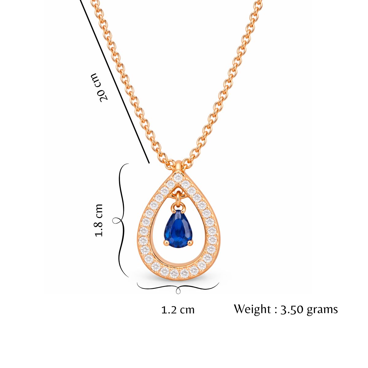 Nilu's Collection Rose Gold Plated Blue Stone Pendant Necklace with American Diamonds For Women And Girls | Anti-Tarnish |nAnti-Allergy|Office Wear| Gift For Her