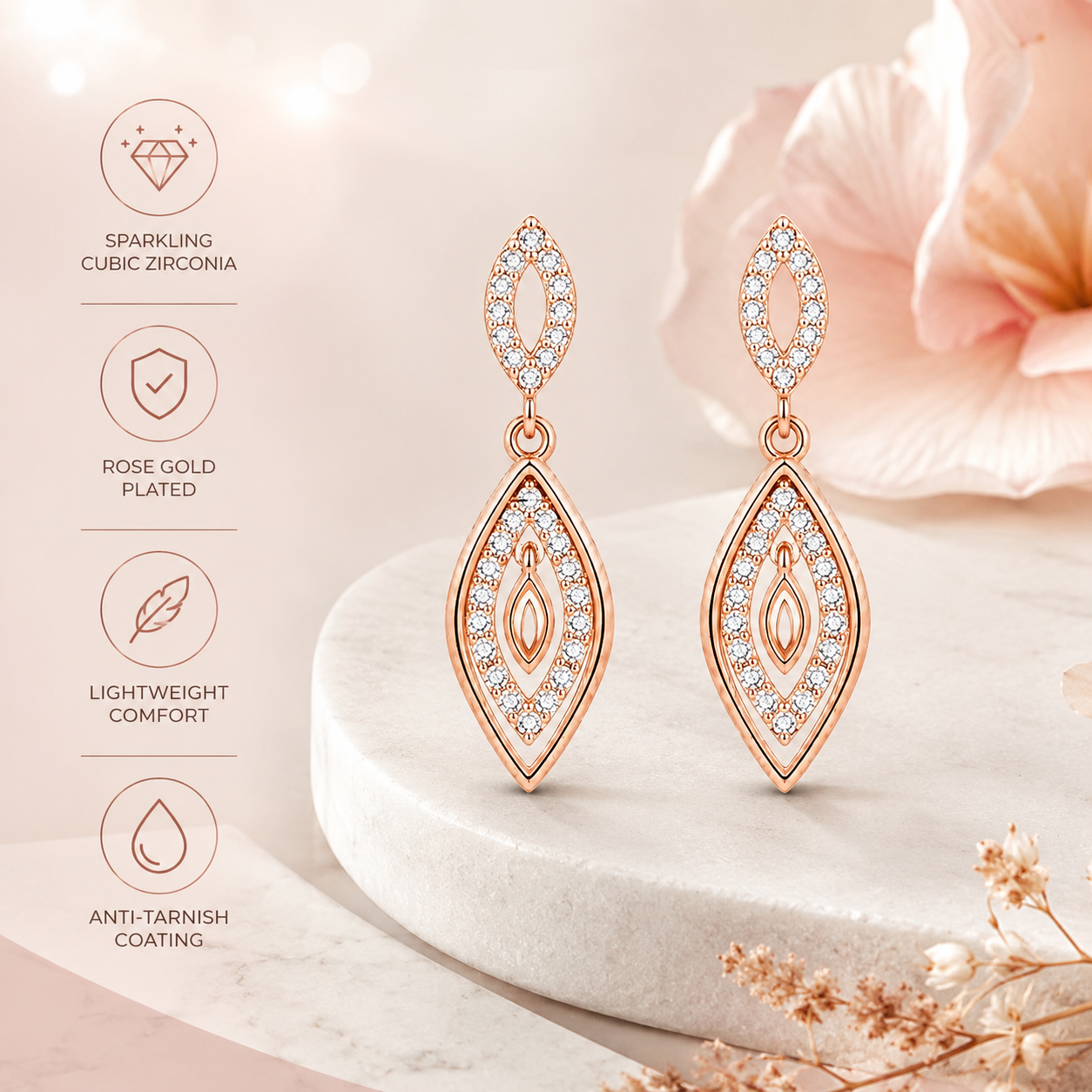 Trendy Rose gold Leaf Drop  Earrings for Women