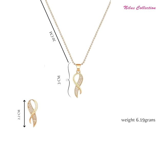 Rose Gold Plated Twist Pendant Necklace and Earrings Set for Women & Girls