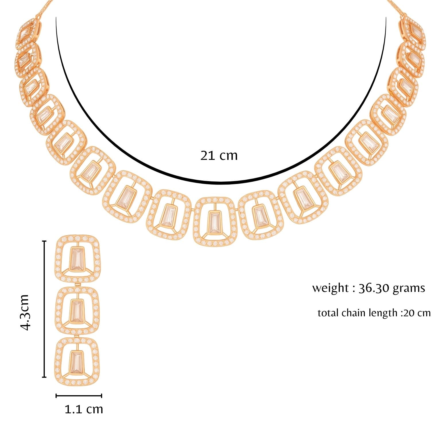 Nilu’s Collection Rose Gold Plated American Diamond Necklace & Earrings Set For Women | Anti-Tranish | Minimal Jewelry | Ideal for Gifting