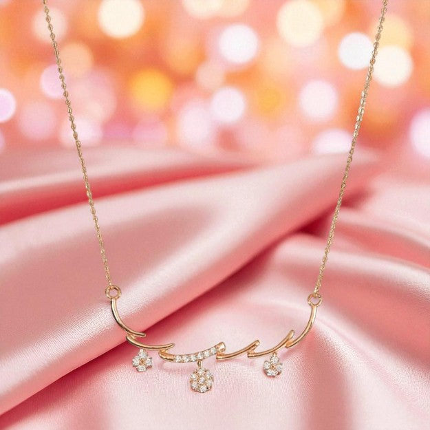 Rose Gold Plated American Diamond Floral Pendant Necklace for Women and Girls | Anti-Tranish | Anti-Allergy | Office wear |Party Wear