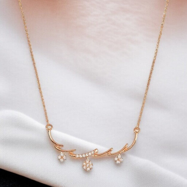 Rose Gold Plated American Diamond Floral Pendant Necklace for Women and Girls | Anti-Tranish | Anti-Allergy | Office wear |Party Wear