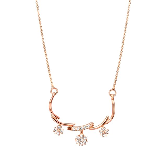Rose Gold Plated American Diamond Floral Pendant Necklace for Women and Girls | Anti-Tranish | Anti-Allergy | Office wear |Party Wear