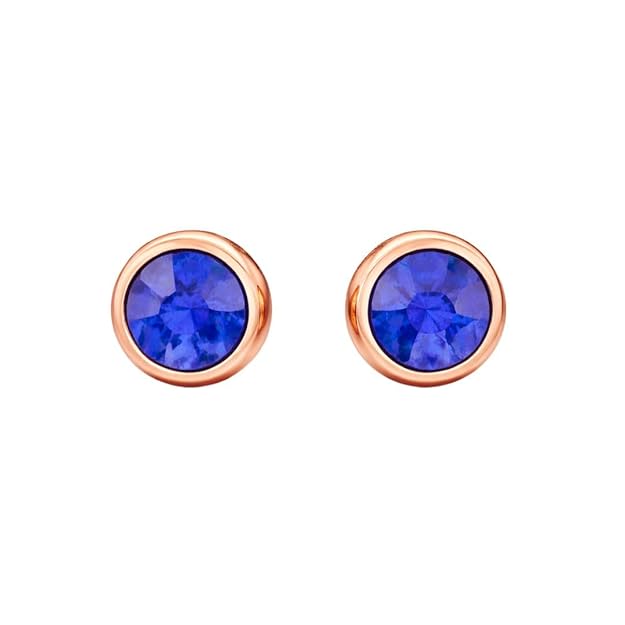 Rose Gold Round Blue Stone Stud Earrings