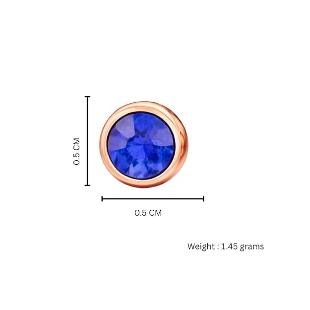 Rose Gold Round Blue Stone Stud Earrings