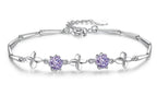 Latest Stylish Silver Plated Cubic Zirconia Clover Shaper Charm Bracelet for Women, Gifts for Girlfriend, Women & Girls (Purple)