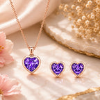Rose Gold Heart Purple Jewellery Set For Women