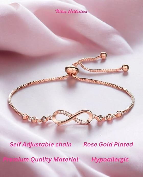 Stylish Rose Gold Plated CZ Chain Pendent with Infinity Bracelet for Girls and Women| Heart Shaped Pendant with Rose engraved| Gift
