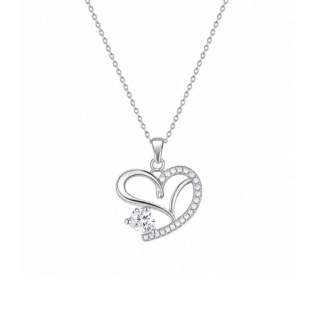 Silver Heart Necklace With Stud Earrings