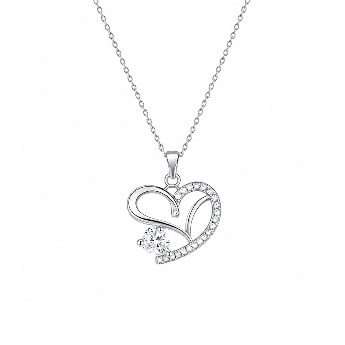 Silver Heart Necklace With Stud Earrings