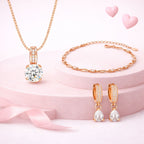 Rose Gold Plated Pendant With Earrings And Adjustable Bracelet For Women & Girls