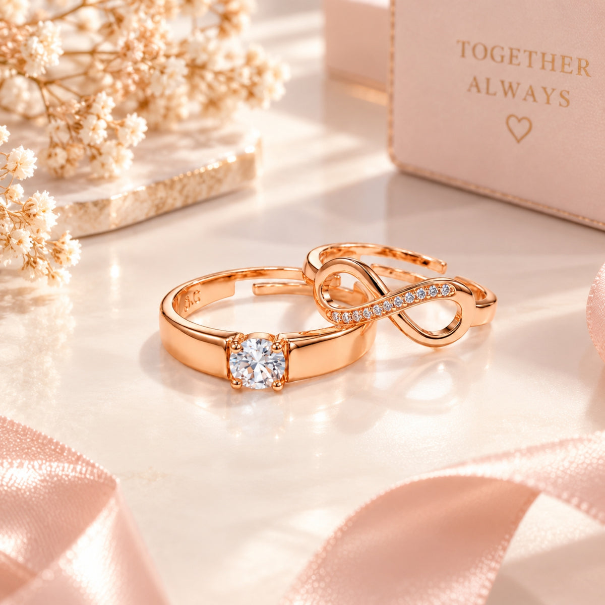 Rose Gold Infinity Love Couple Rings for Women & Men