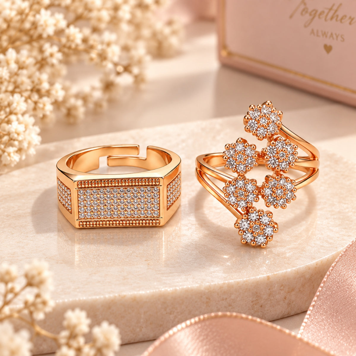 Rose Gold Geometric Couple Rings for Men & Women