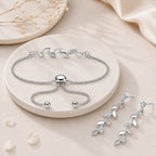 Silver Leaf Bracelet With Drop Earrings for Women