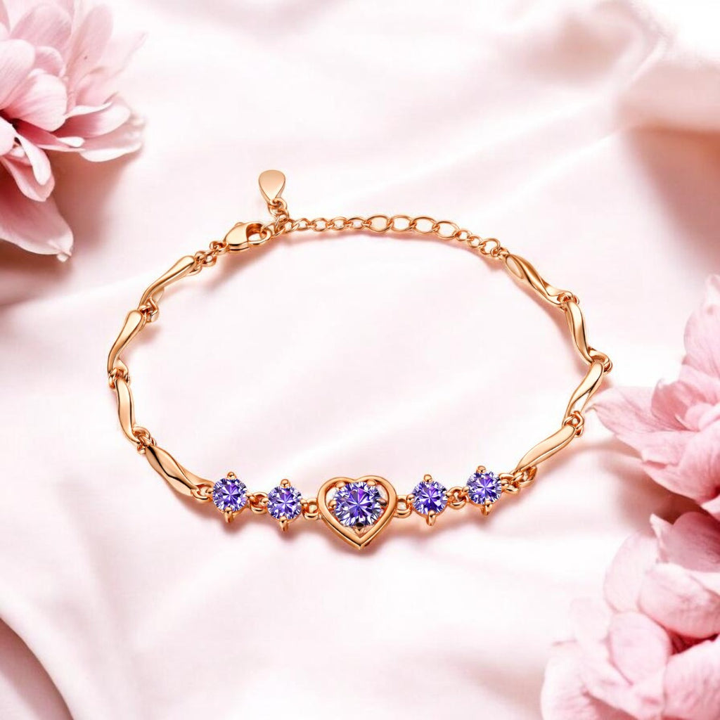 Rose Gold Plated Heart Bracelet For Women And Girls