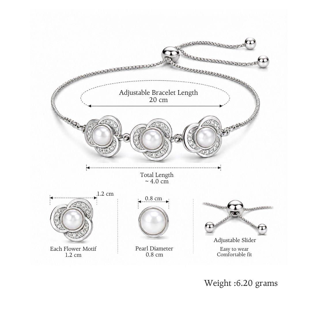 silver Pearl Floral Bracelet