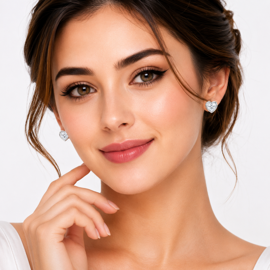 Silver Heart Stud Earrings
