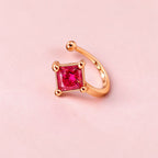 Rose Gold Plated Red Stone Non Piercing Nose Pin