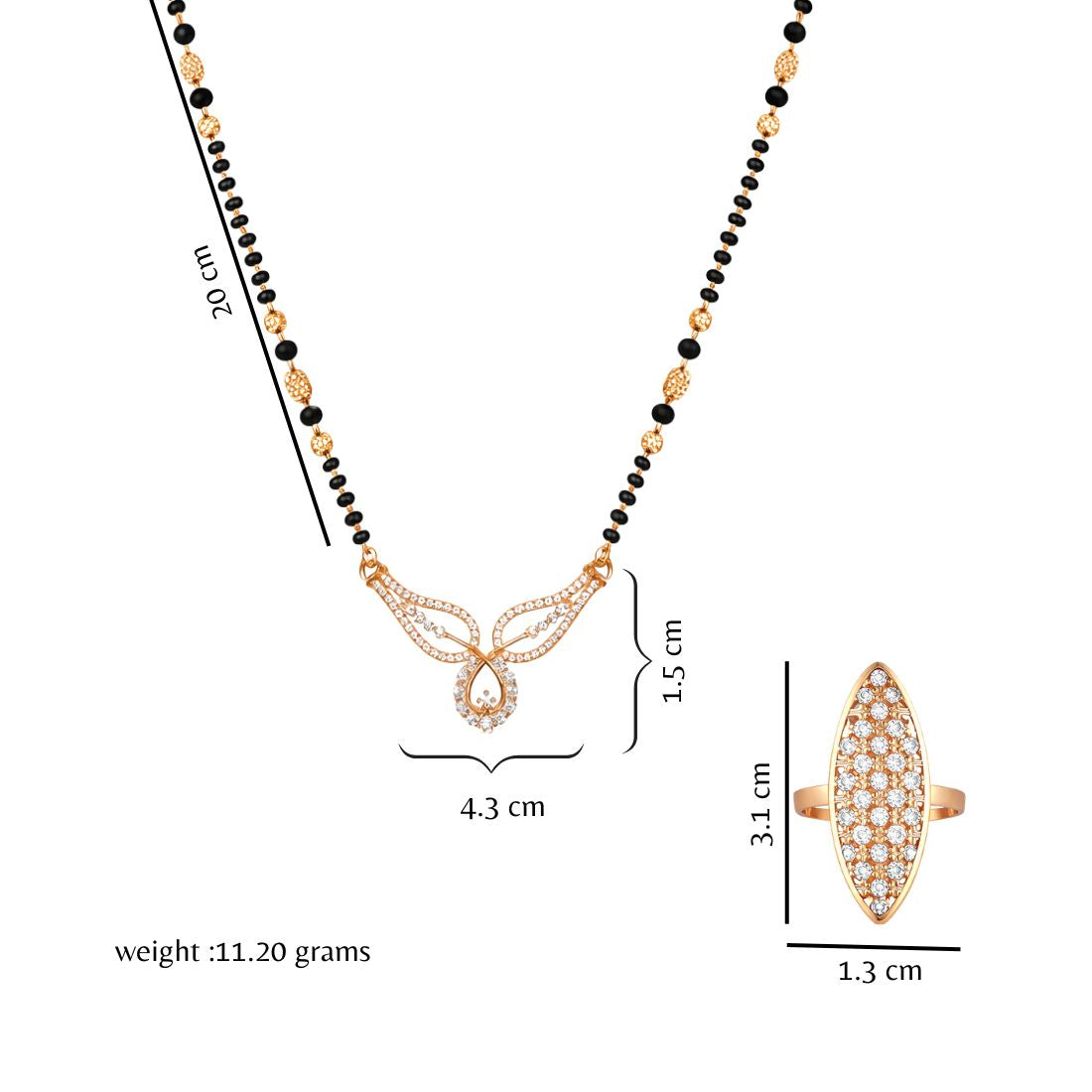 Nilu's Collection Rose Gold Plated American Diamond Mangalsutra with Finger Ring for Women