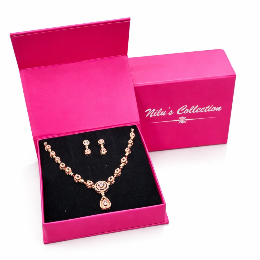 Gift Rose Gold Plated Complete Jewelry Set Necklace, Earrings, Ring & Kada For Women And Girls