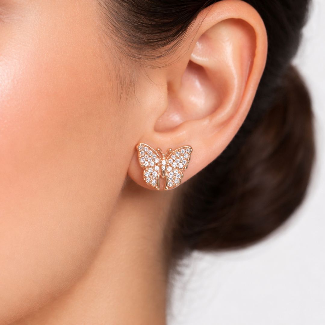 Rose Gold Butterfly Stud Earrings