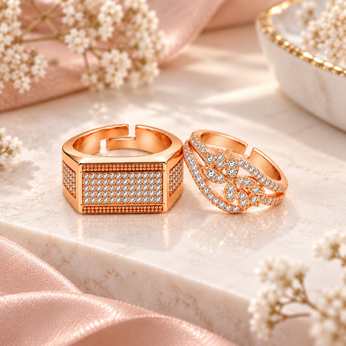 Rose Gold Couple Rings for Men & Women