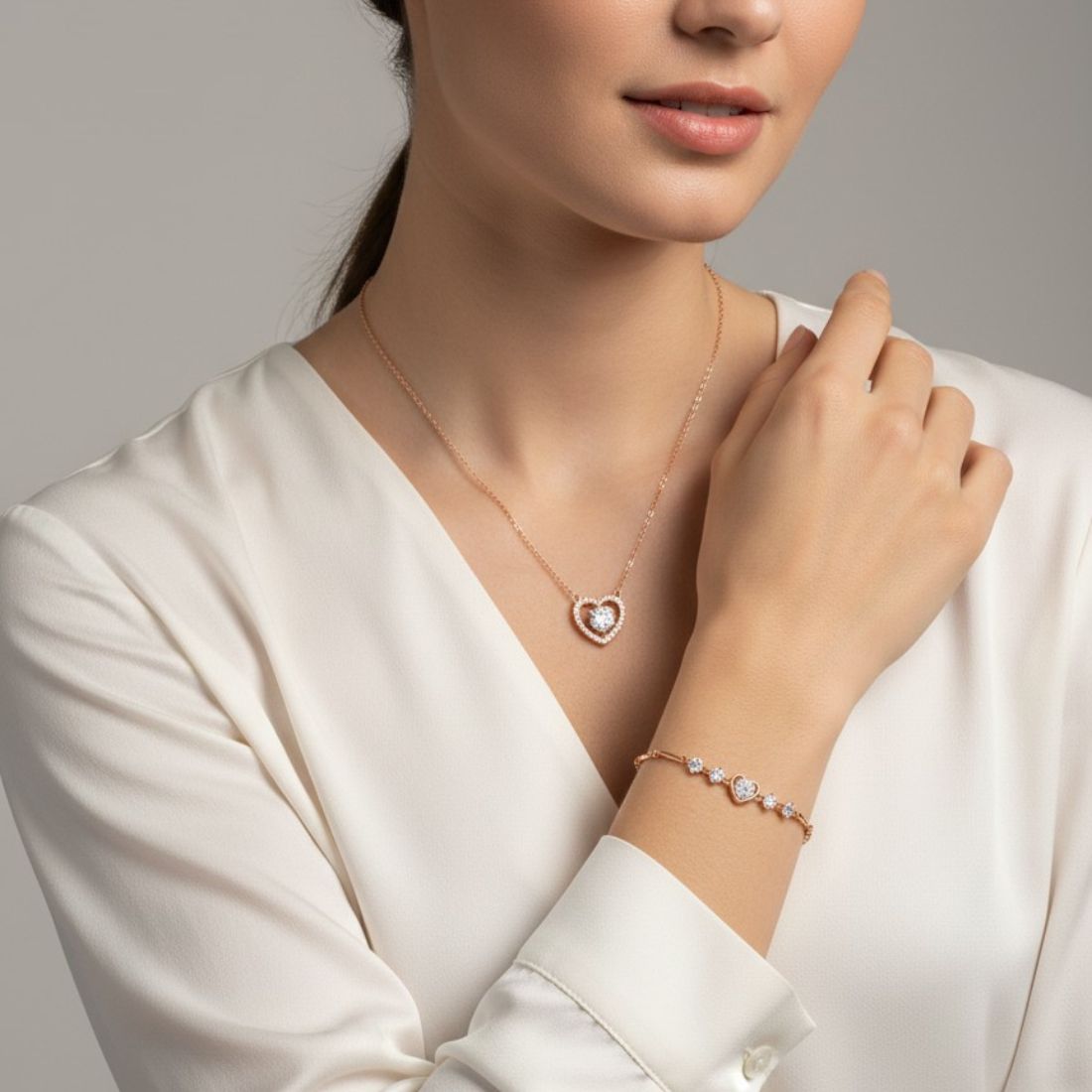 Rose Gold Pendant With Bracelet For Women