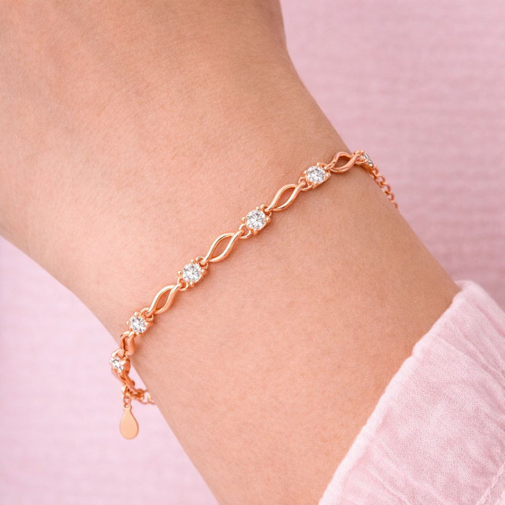 Rose Gold Plated Link Bracelet With American Diamond For Women And Girls | Amti-Tarnish | Anti- Allergy | Gift For Her | Office Wear