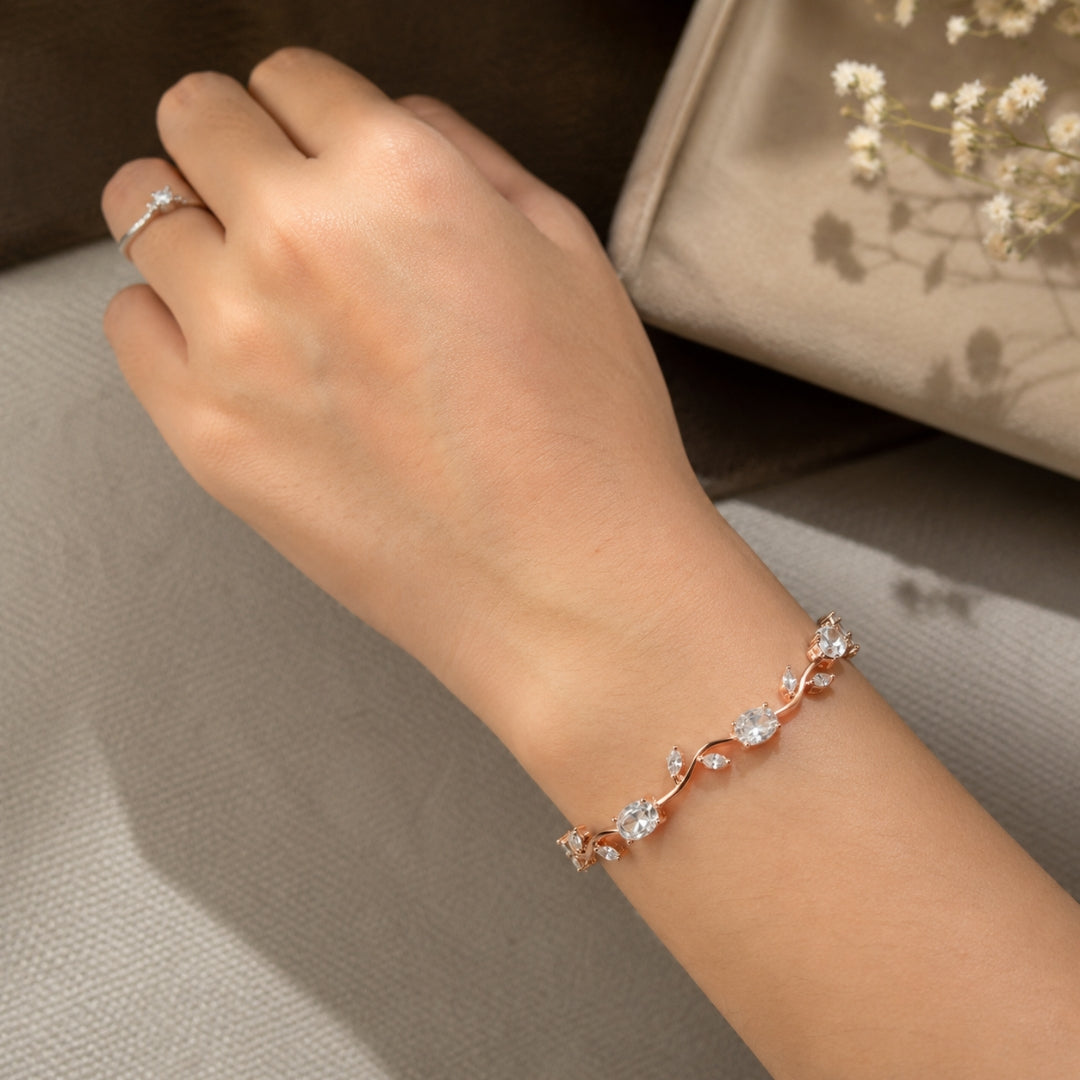 Rose Gold Plated Tulip Floral Bracelet | Bracelet Size :2.4-2.6 |