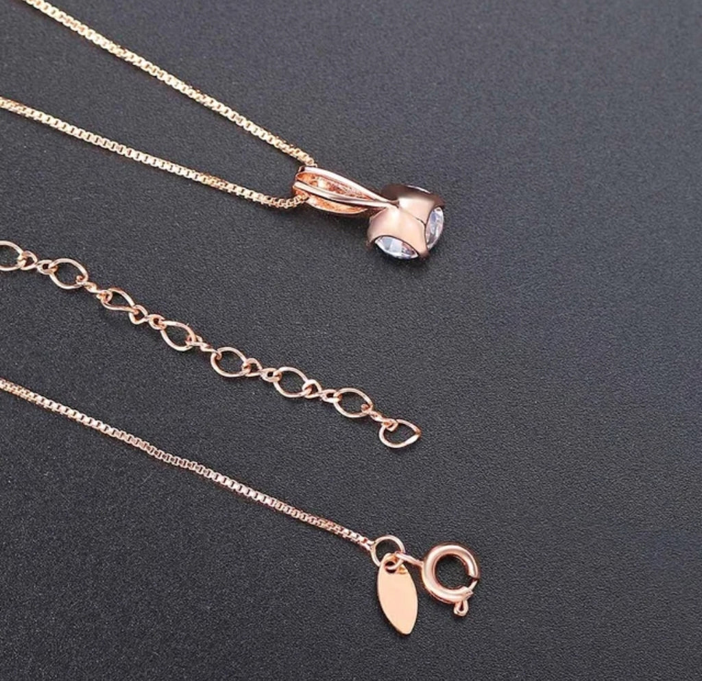 Cubic Zirconia Rose Gold Plated Pendant Necklace with Chain for Women & Girls, Gift Jewelry for Her