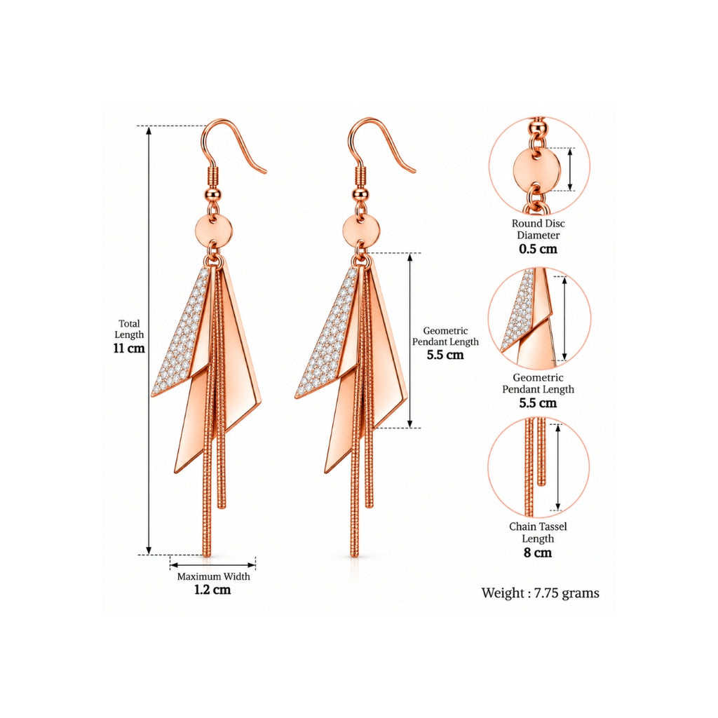 Rose Gold Plated Long Dangle Earrings For Women