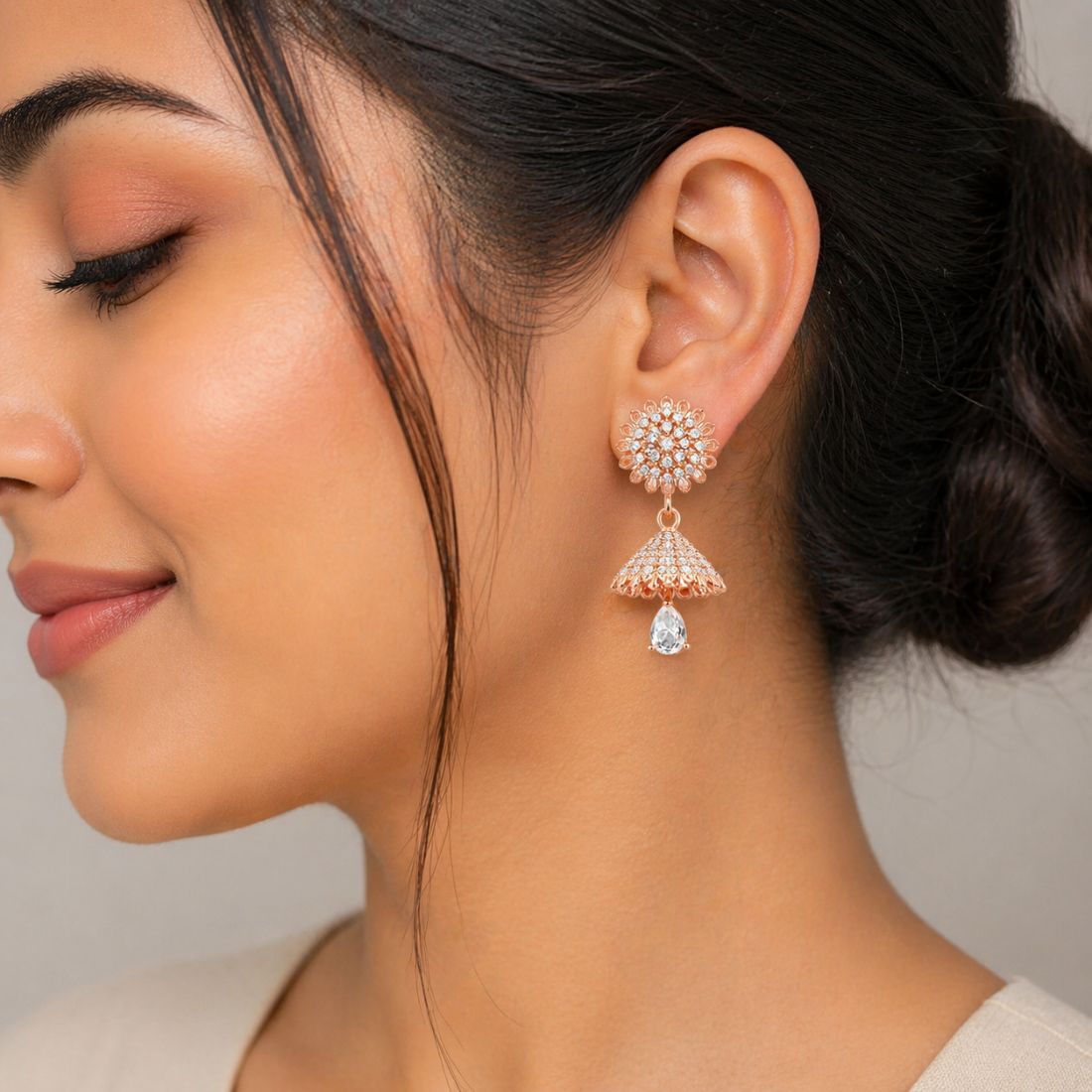Rose Gold Traditional Jhumki Drop Earrings