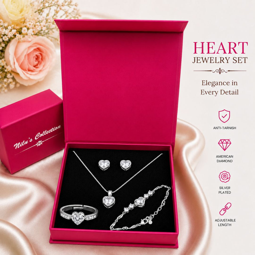 Silver Plated White Heart Jewelry Set
