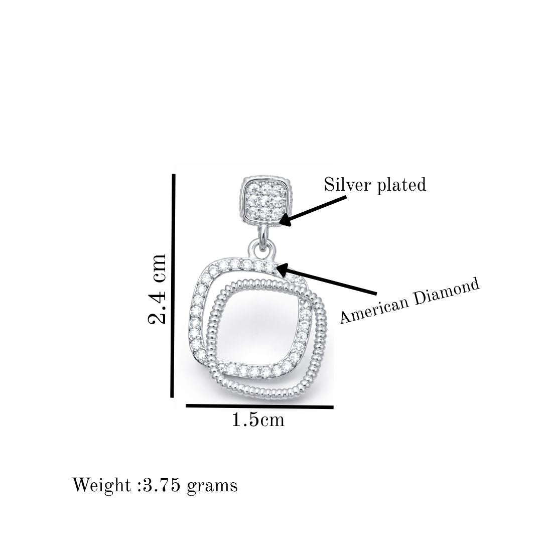 Silver Plated Square Design Drop Earrings