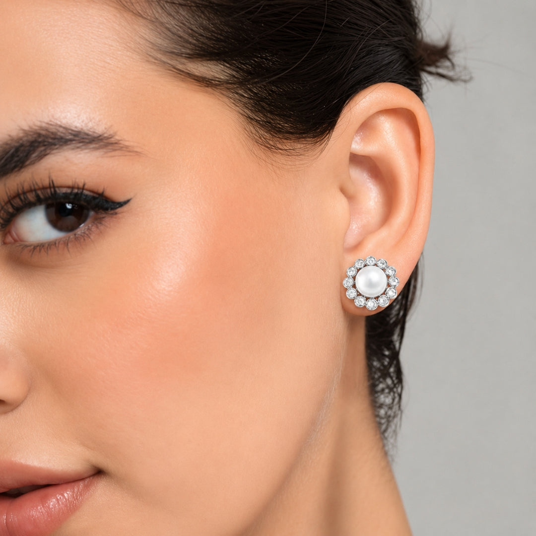 Silver Plated Pearl Stud Earrings