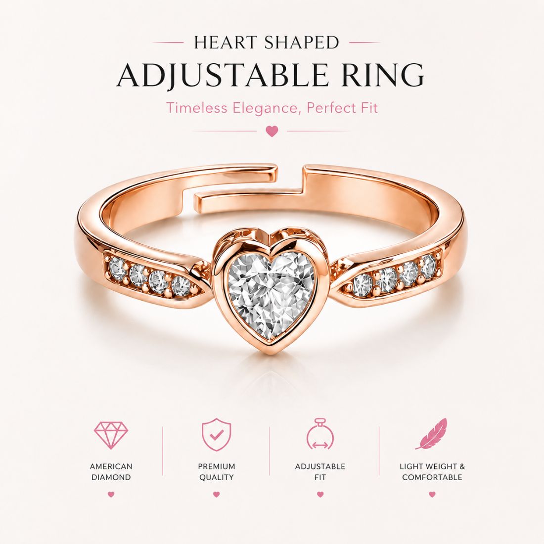 Rose Gold Heart Finger Ring
