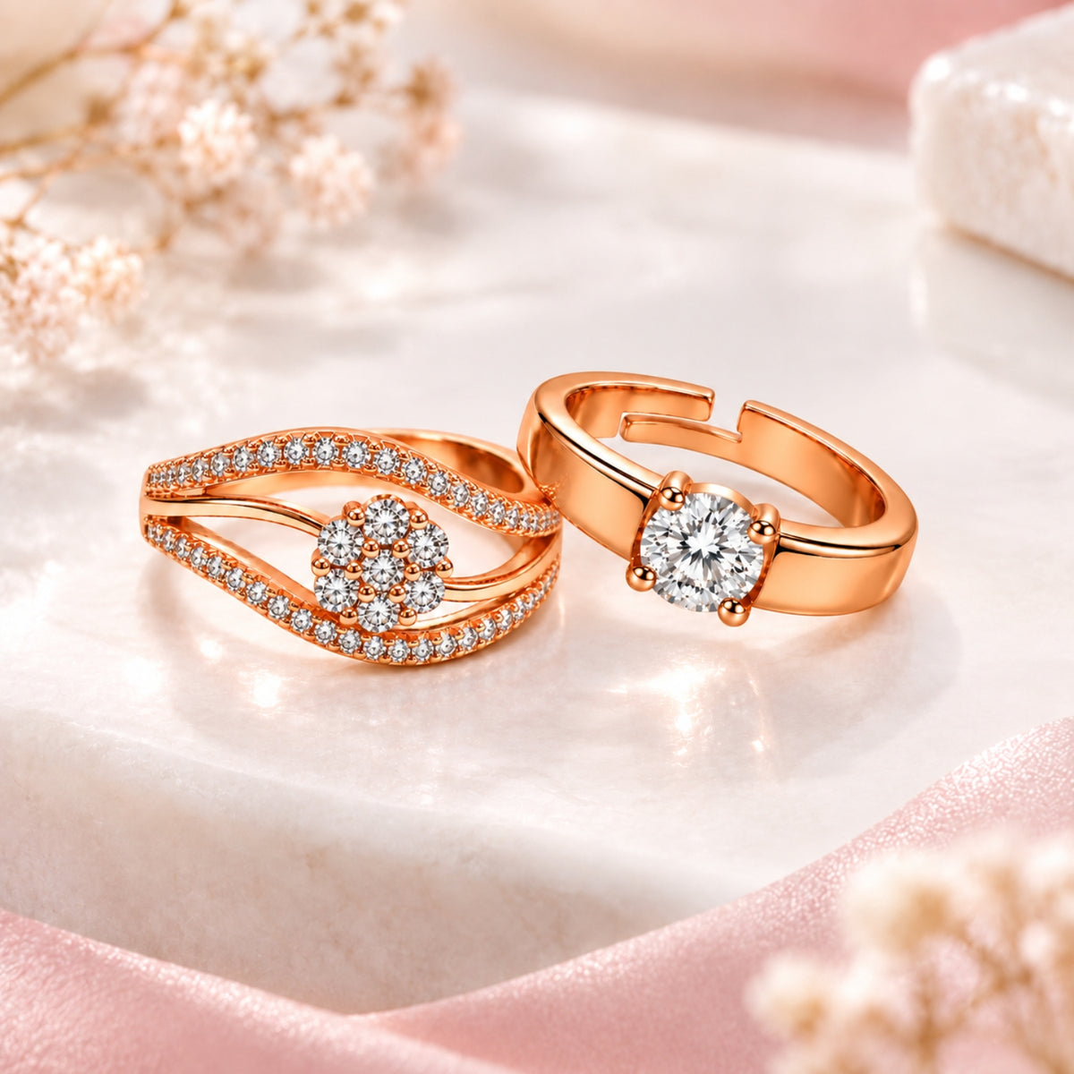 Rose Gold Couple Rings for Men & Women